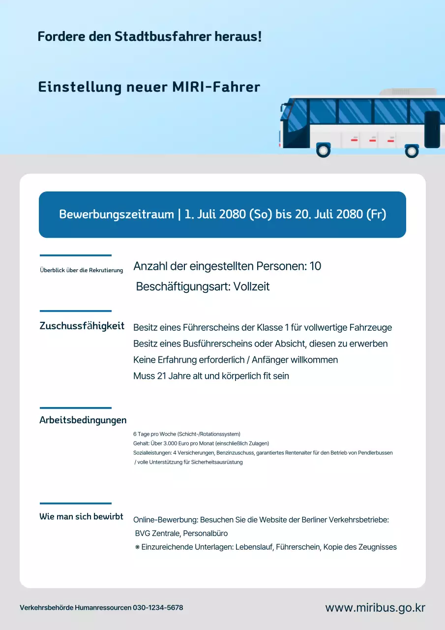 Sky Blue Clean Busfahrer-Rekrutierung