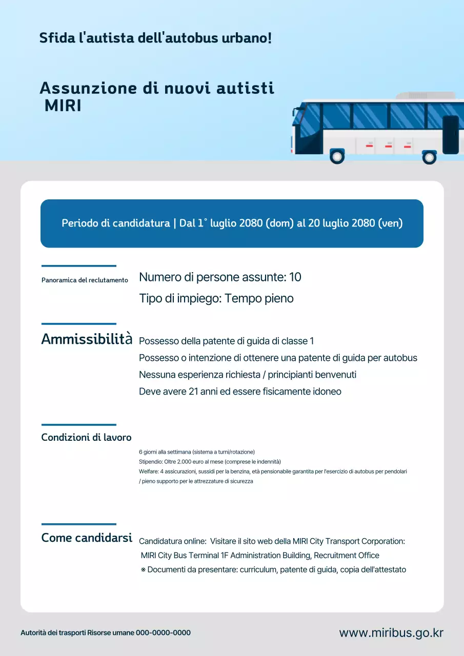 Assunzione di autisti di autobus puliti Sky Blue