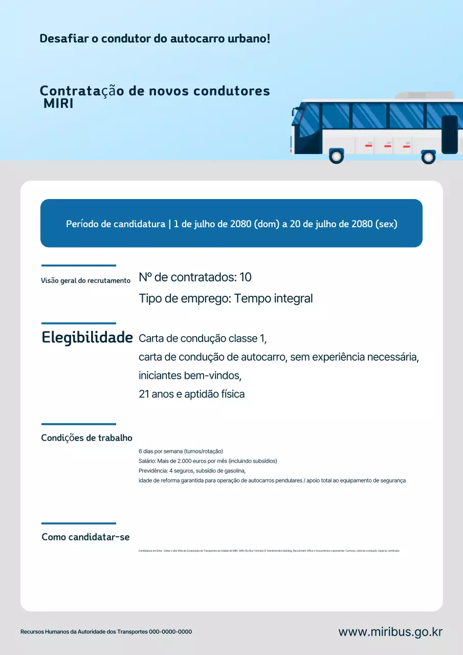 Recrutamento de motorista de ônibus limpo Sky Blue