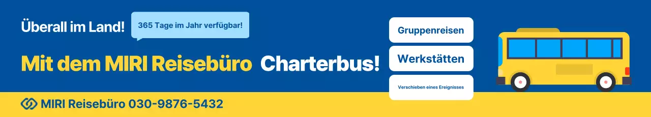 Blaue Charterbus-Werbung des Reisebüros Simple