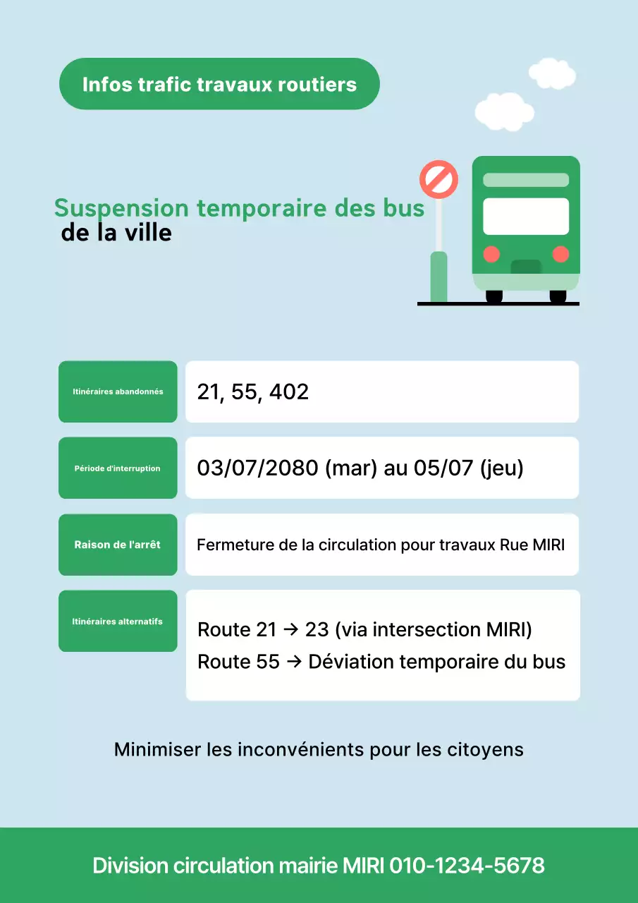 Avis de suspension temporaire des bus Sky Blue Clean City