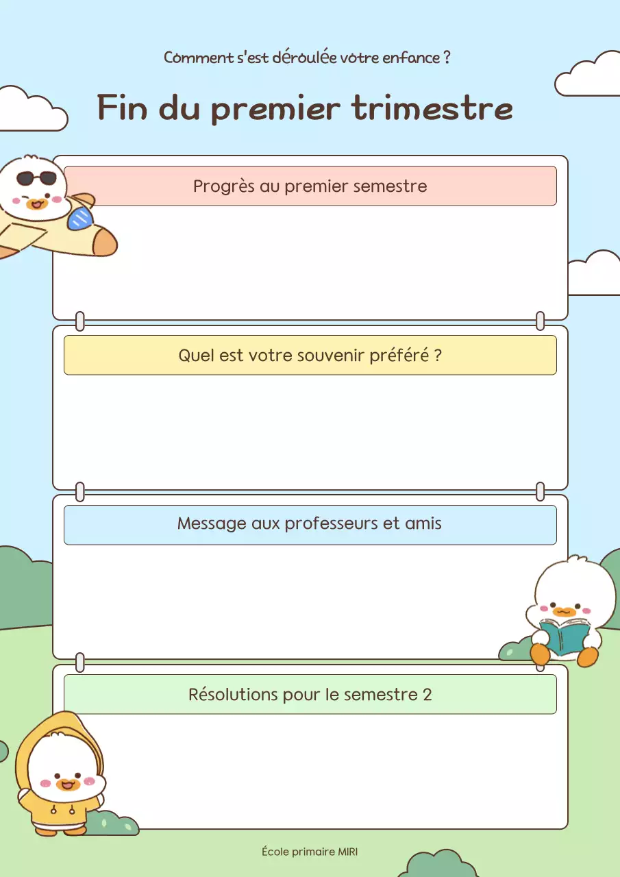 Journal de la vie scolaire de bébé bleu ciel