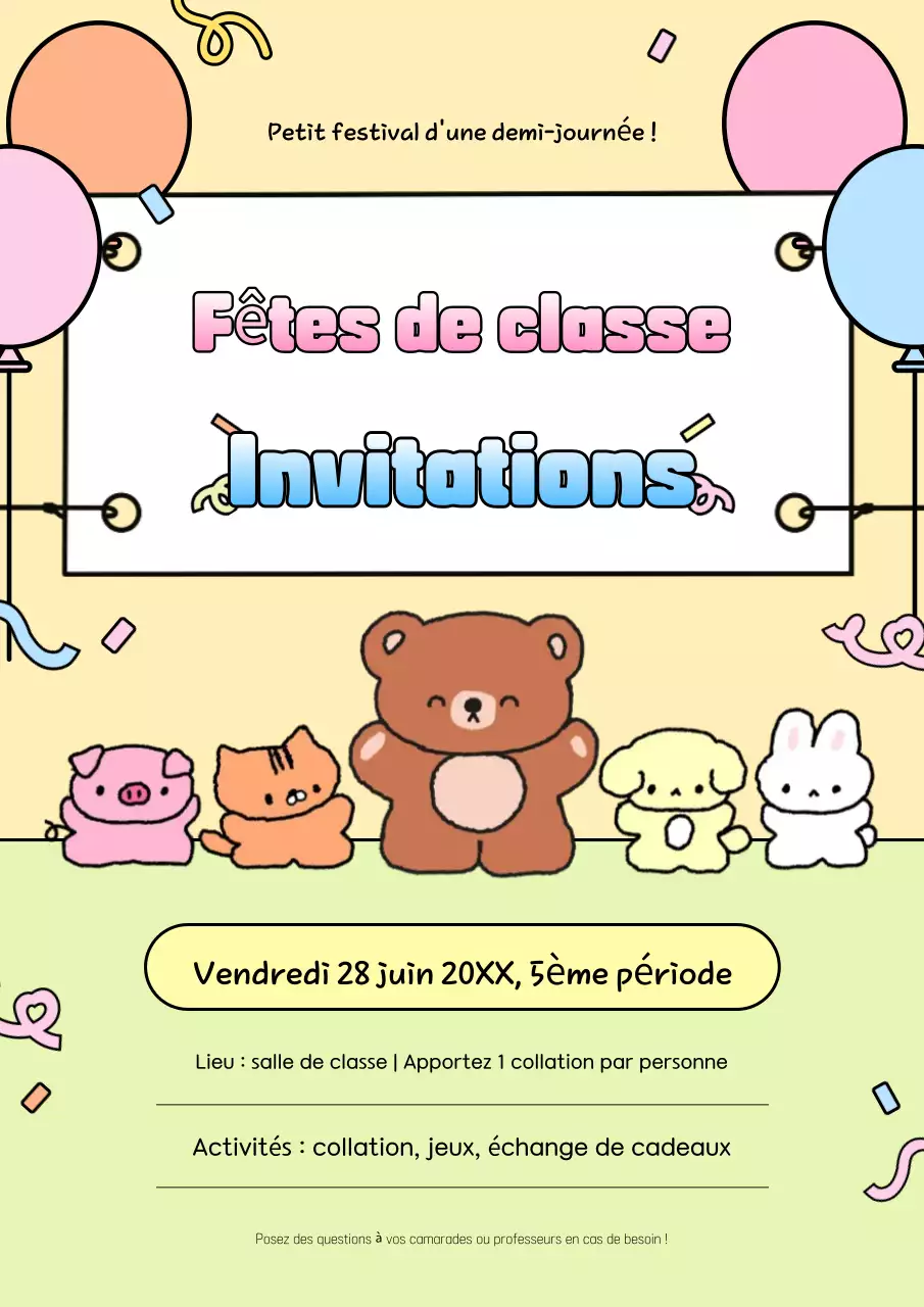 Invitation beige pour la classe des bébés