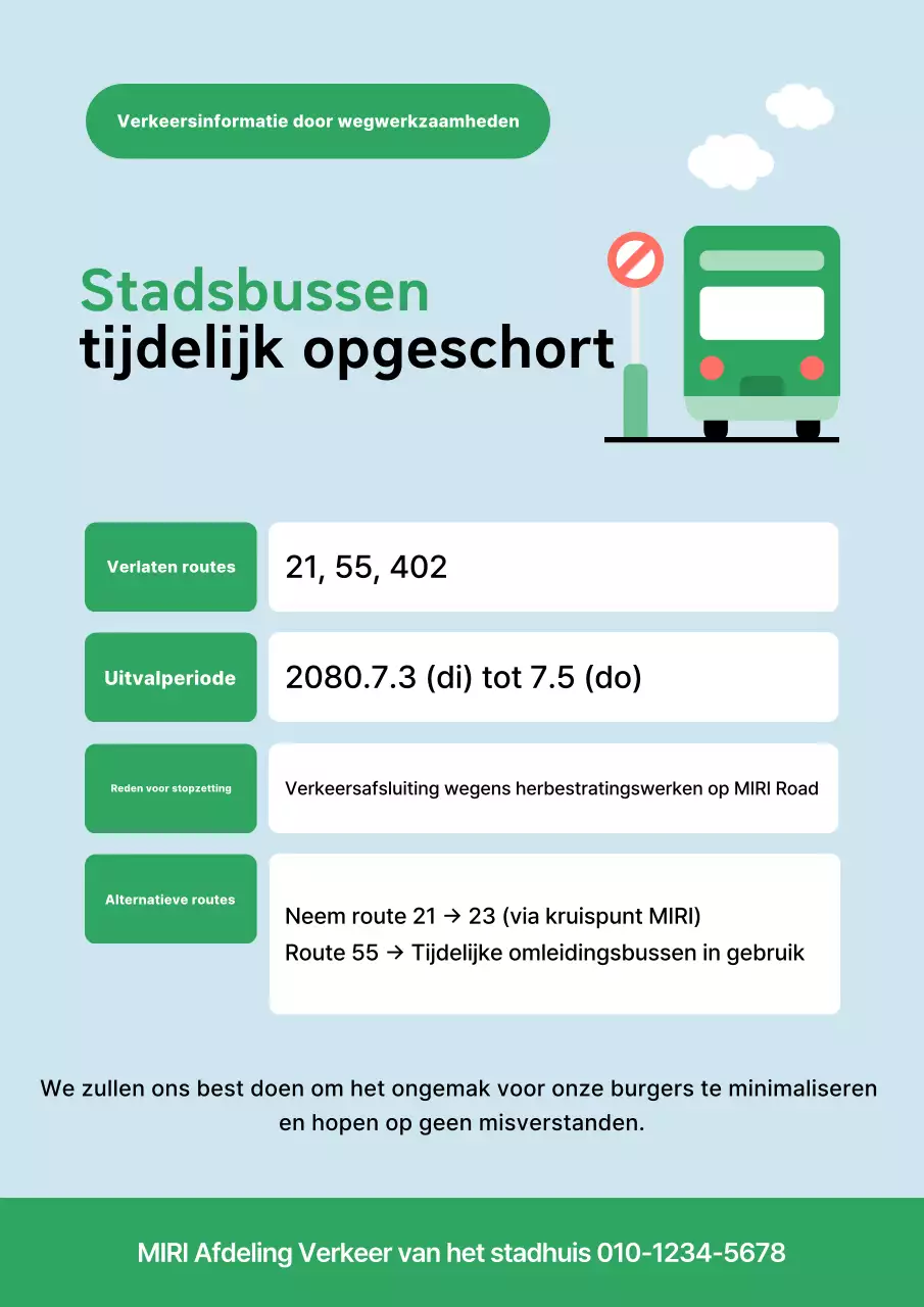 Kennisgeving van tijdelijke opschorting van Sky Blue Clean City Buses