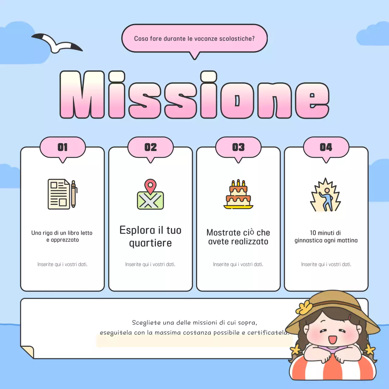 Evento sfida per le vacanze del bambino azzurro