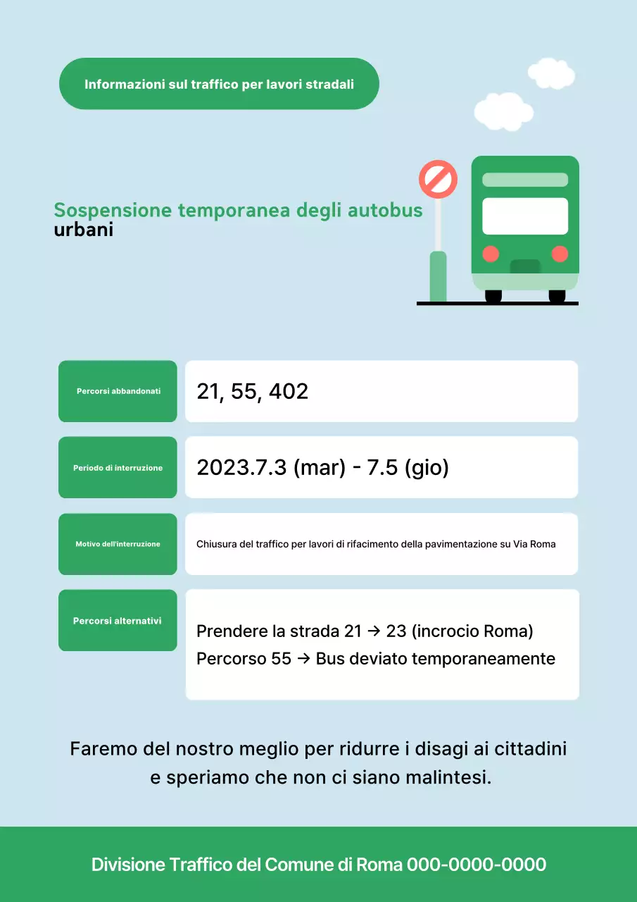 Avviso di sospensione temporanea degli autobus urbani Sky Blue Clean