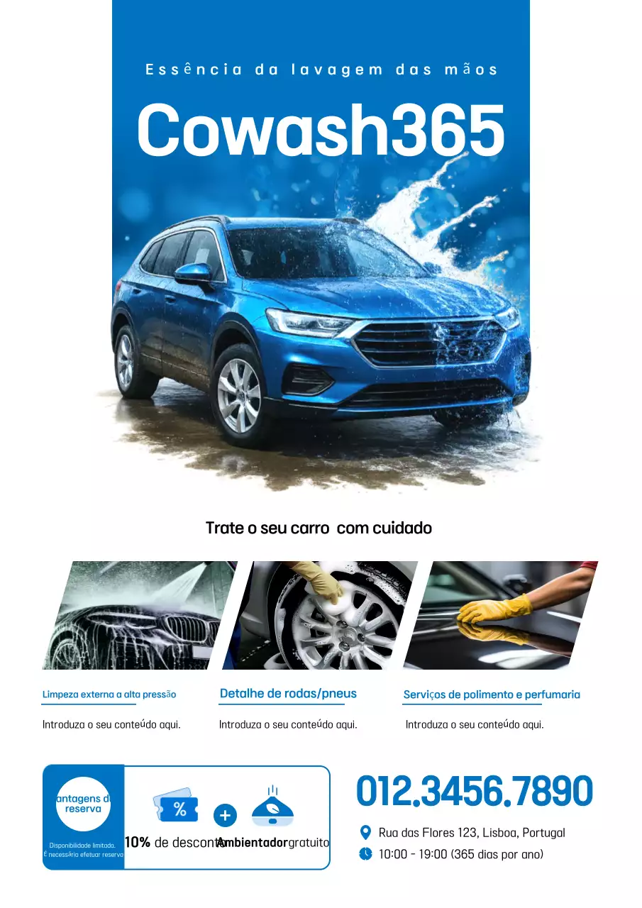Anúncio de Lavagem de Carros Moderna Azul
