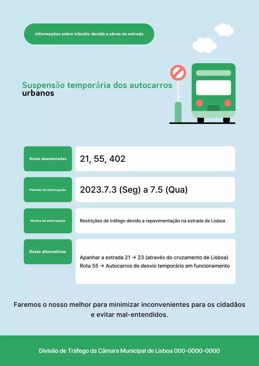 Aviso de suspensão temporária dos ônibus Sky Blue Clean City