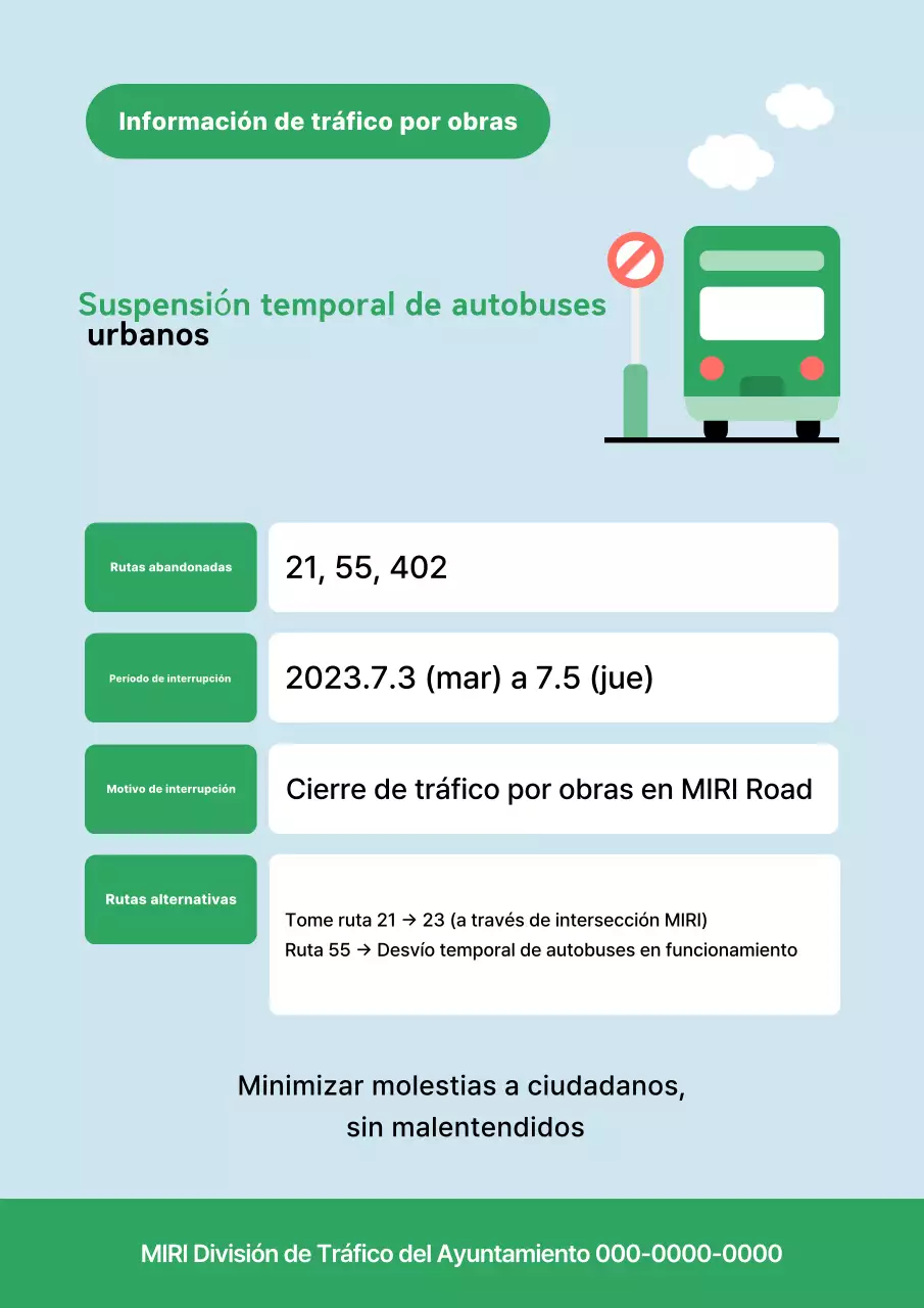 Aviso de suspensión temporal de los autobuses urbanos limpios Sky Blue