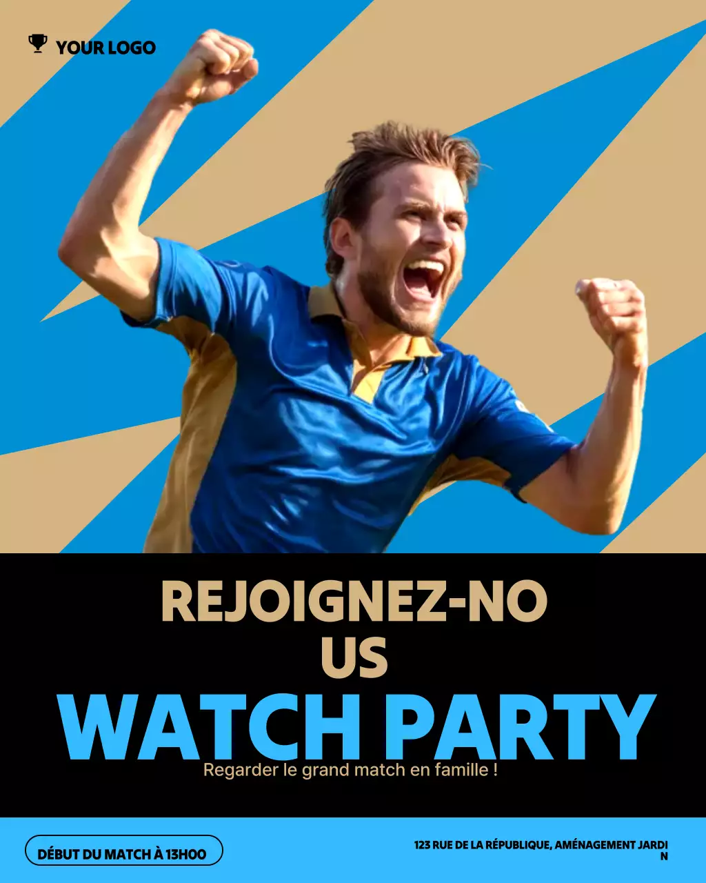 Publication Instagram d'invitation sportive bleue et audacieuse