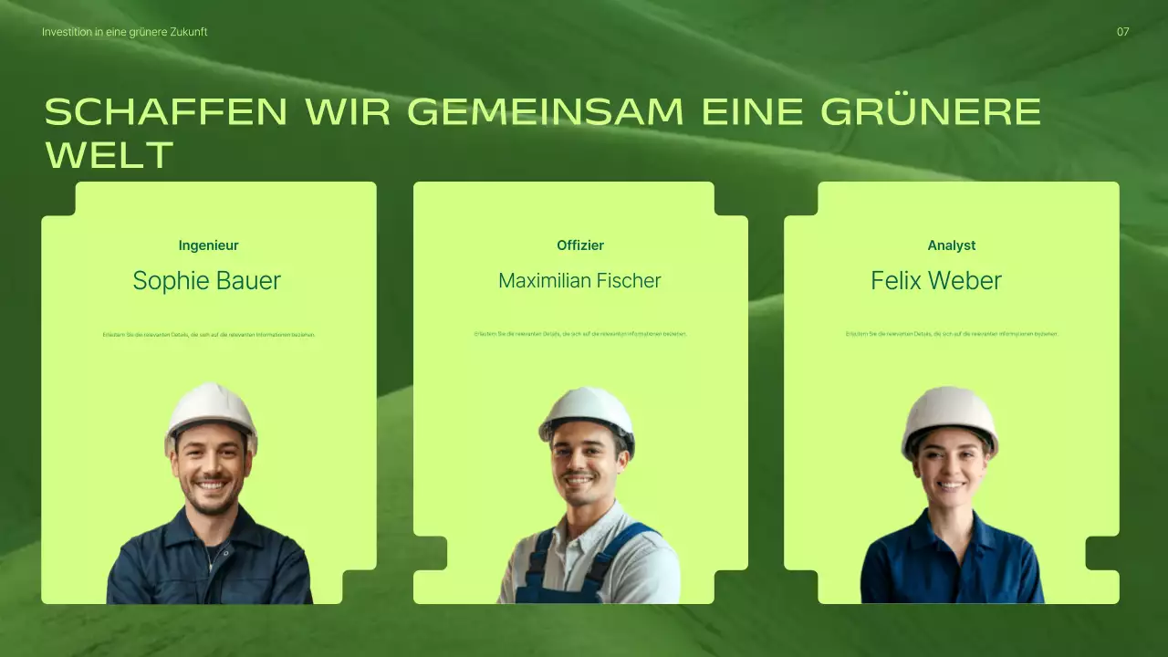 Präsentation zur Förderung von Investitionen in grüne, moderne erneuerbare Energien
