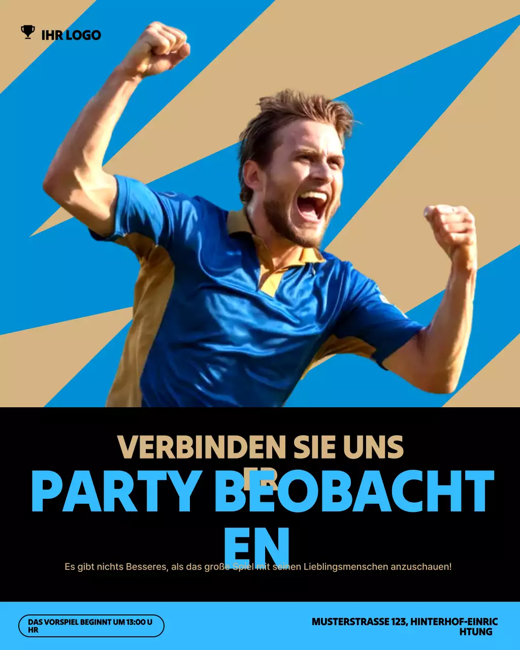 Blauer, kräftiger Instagram-Beitrag zur Sporteinladung