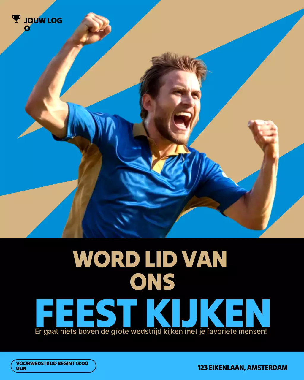 Instagram-bericht met blauwe, gewaagde sportuitnodiging