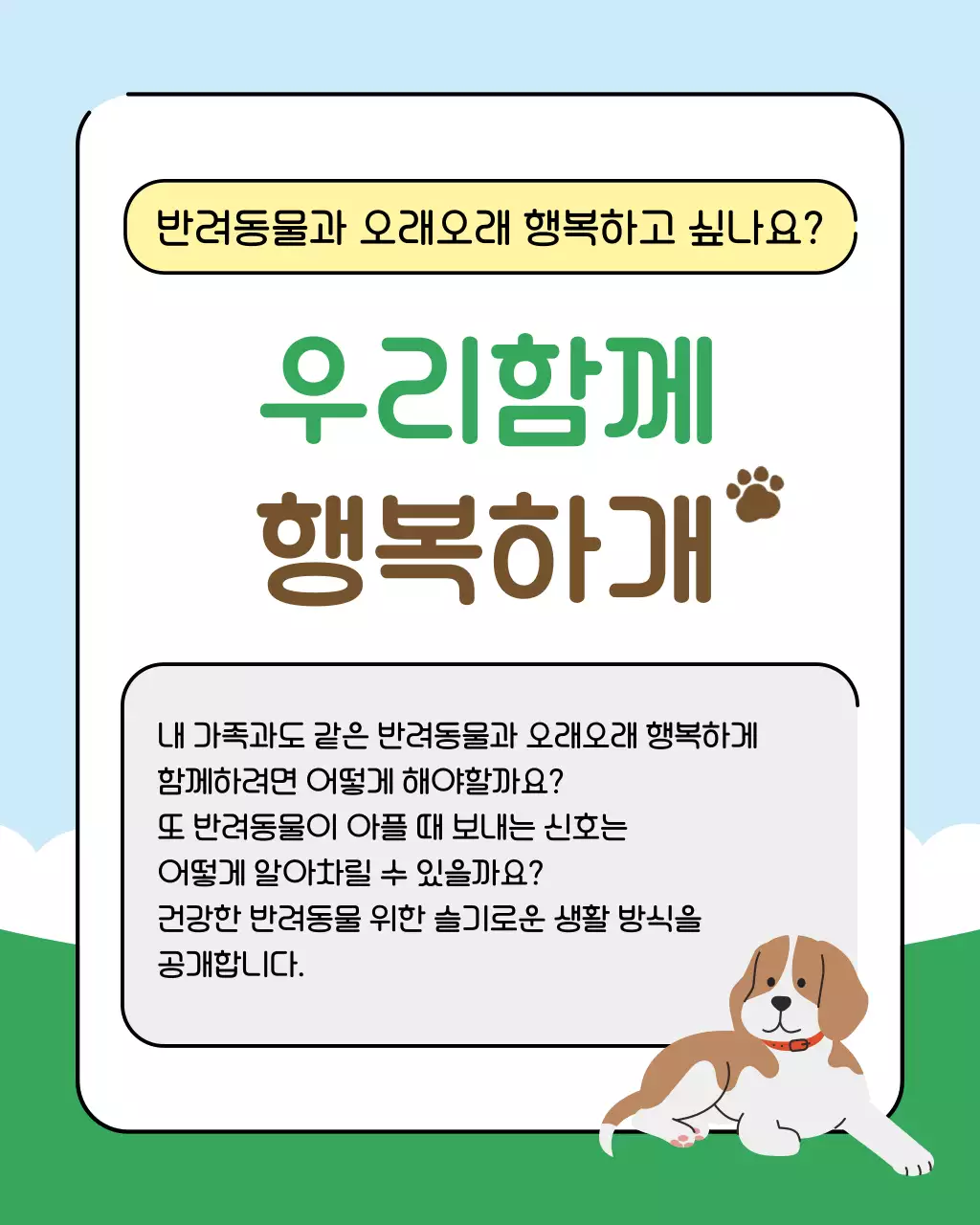 초록색과 하늘색의 아기자기한 반려동물 건강관리꿀팁 교육자료