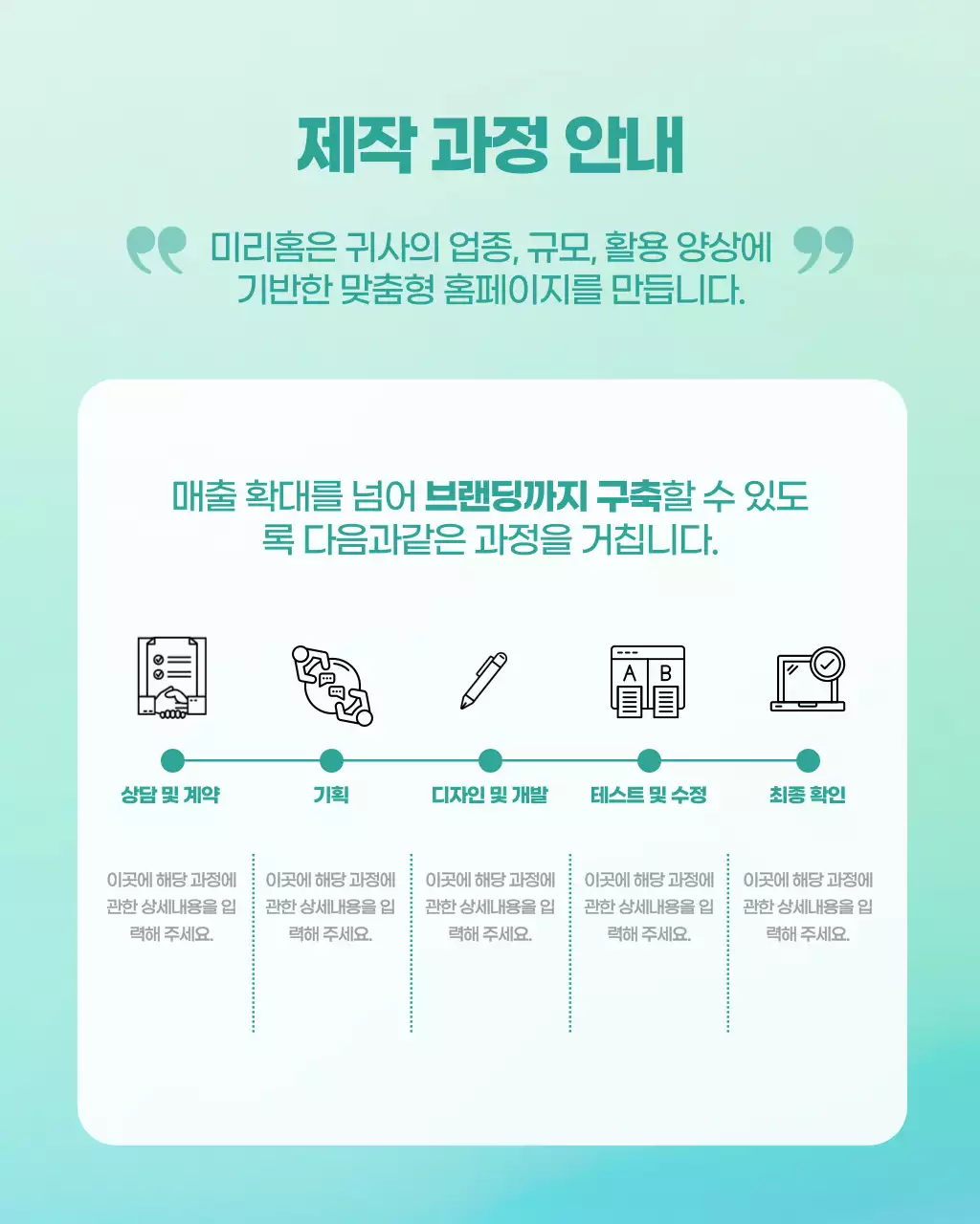 초록색과 민트색의 모던한 홈페이지 제작 안내 홍보
