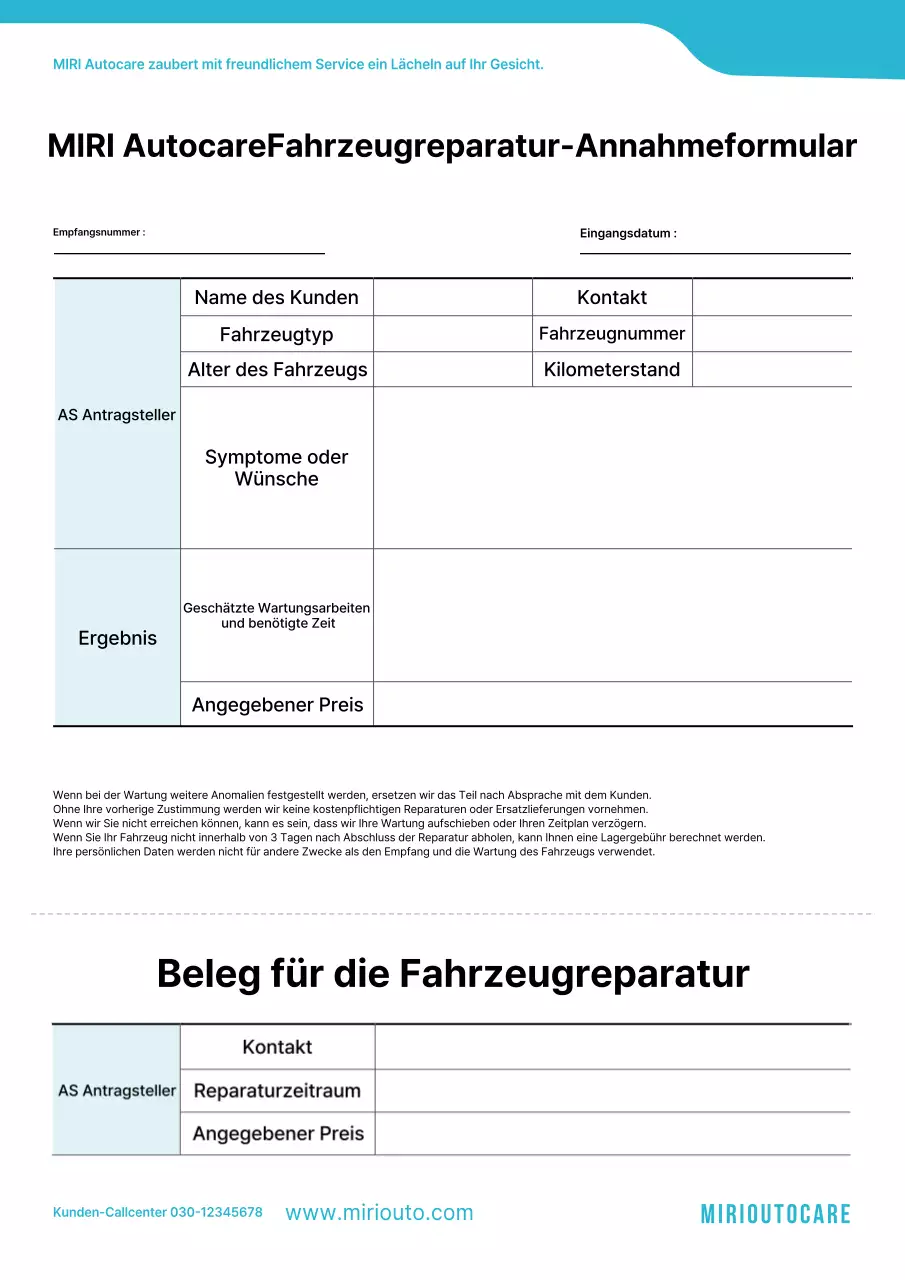 Sky Blue Clean Fahrzeugreparaturanleitung