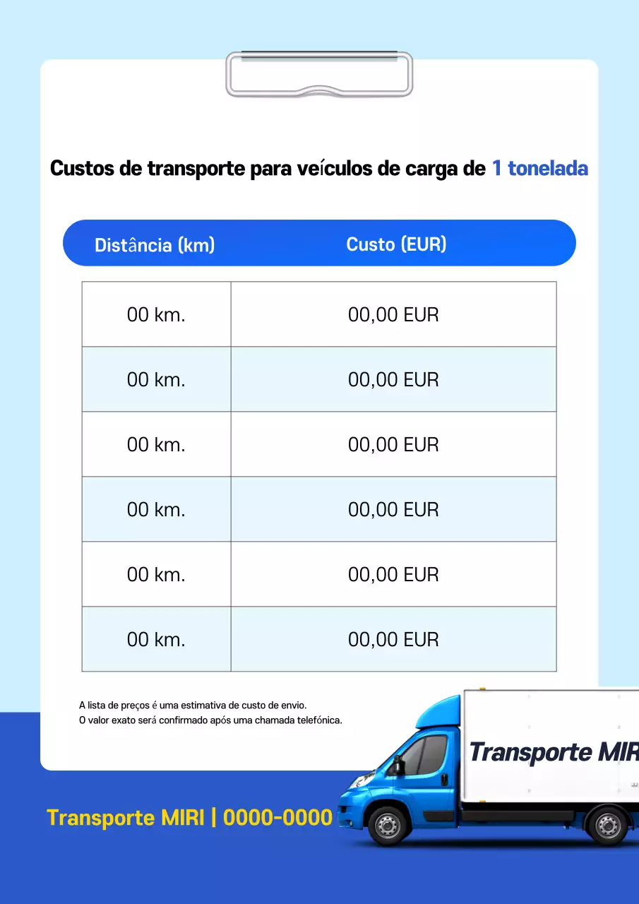 Guia de taxas de envio azul limpo