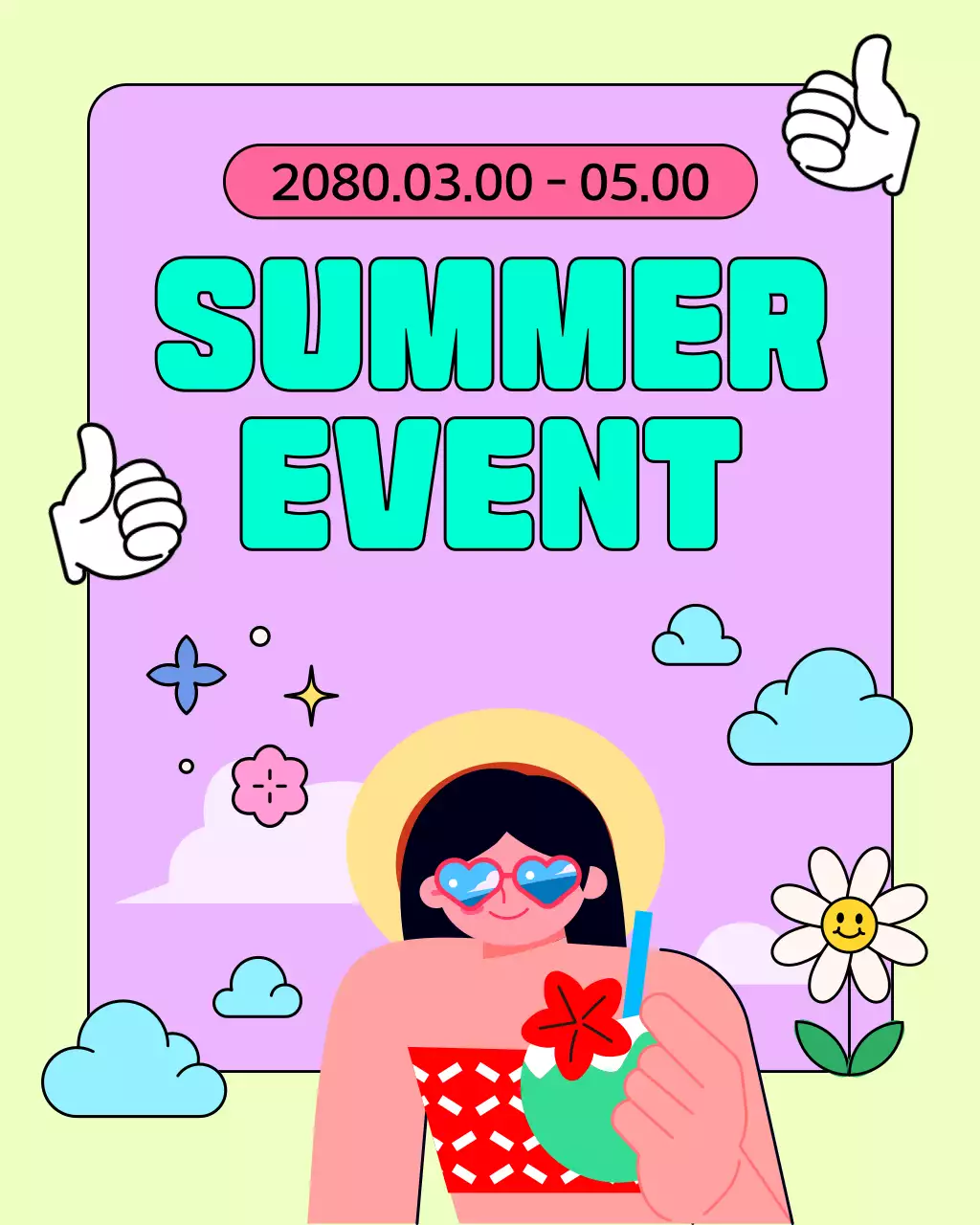하늘색과 핑크색의 키치한 여름 이벤트 모음