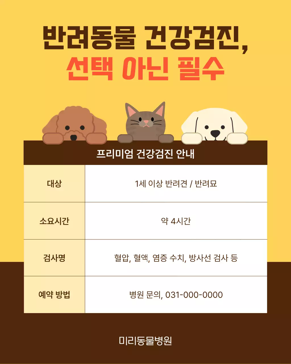 노랑과 주황색의 아기자기한 반려동물 건강 관리 안내서