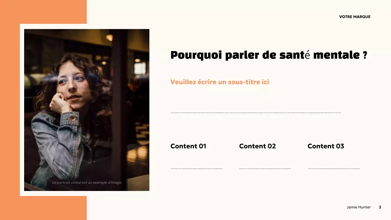 Présentation sur la santé mentale en orange et en gras