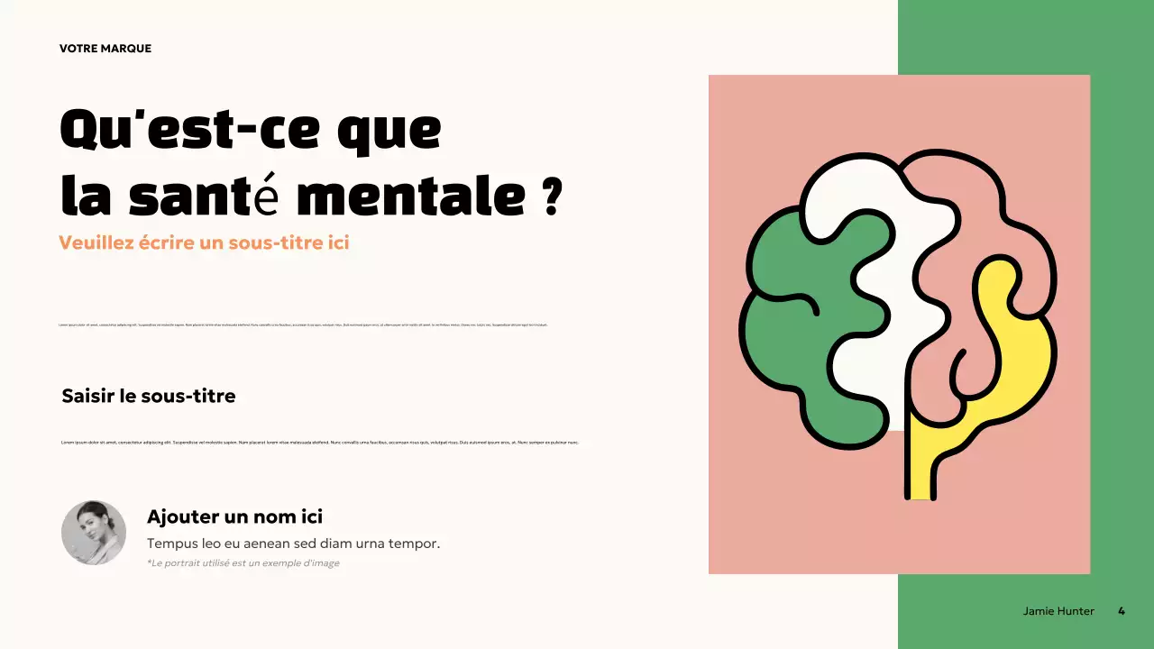 Présentation sur la santé mentale en orange et en gras