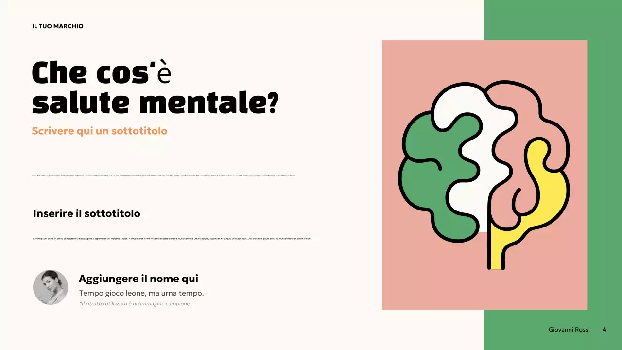 Presentazione sulla salute mentale in grassetto arancione