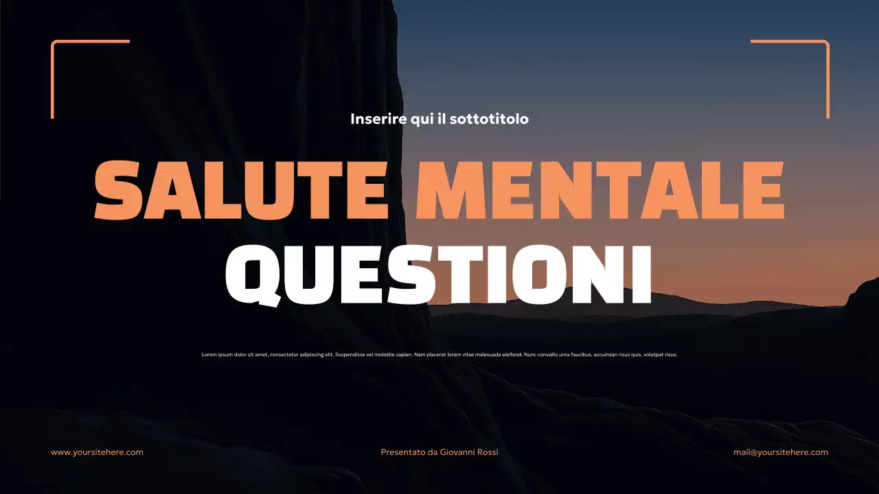 Presentazione sulla salute mentale in grassetto arancione