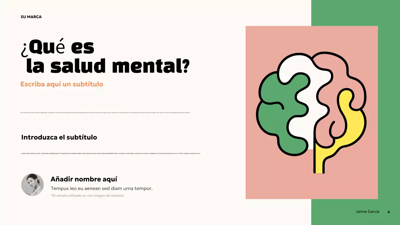 Presentación de salud mental en negrita naranja