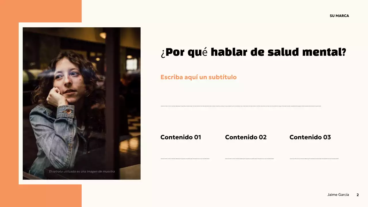 Presentación de salud mental en negrita naranja