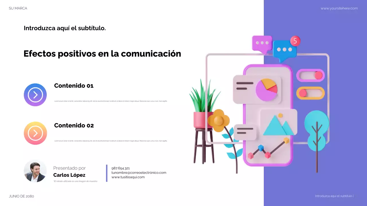 Presentación moderna en morado para redes sociales