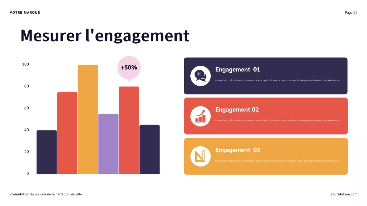 Présentation narrative avec illustration bleu, rouge et orange