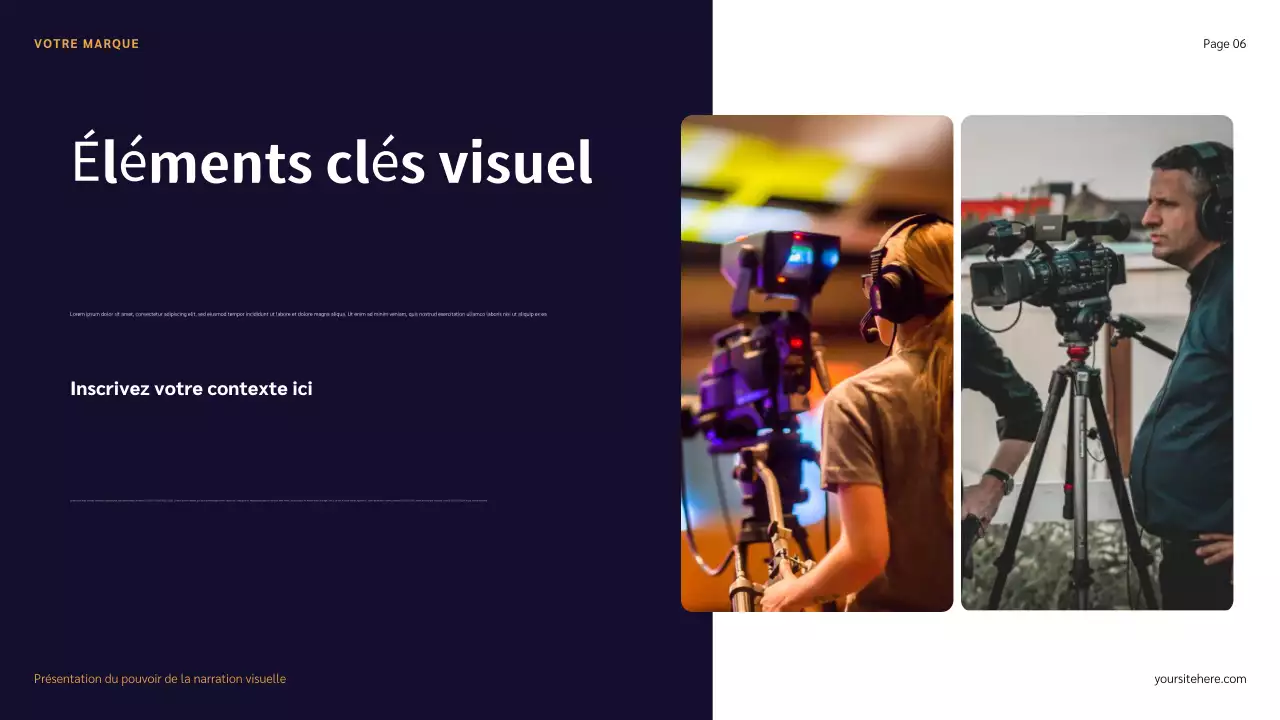 Présentation narrative avec illustration bleu, rouge et orange