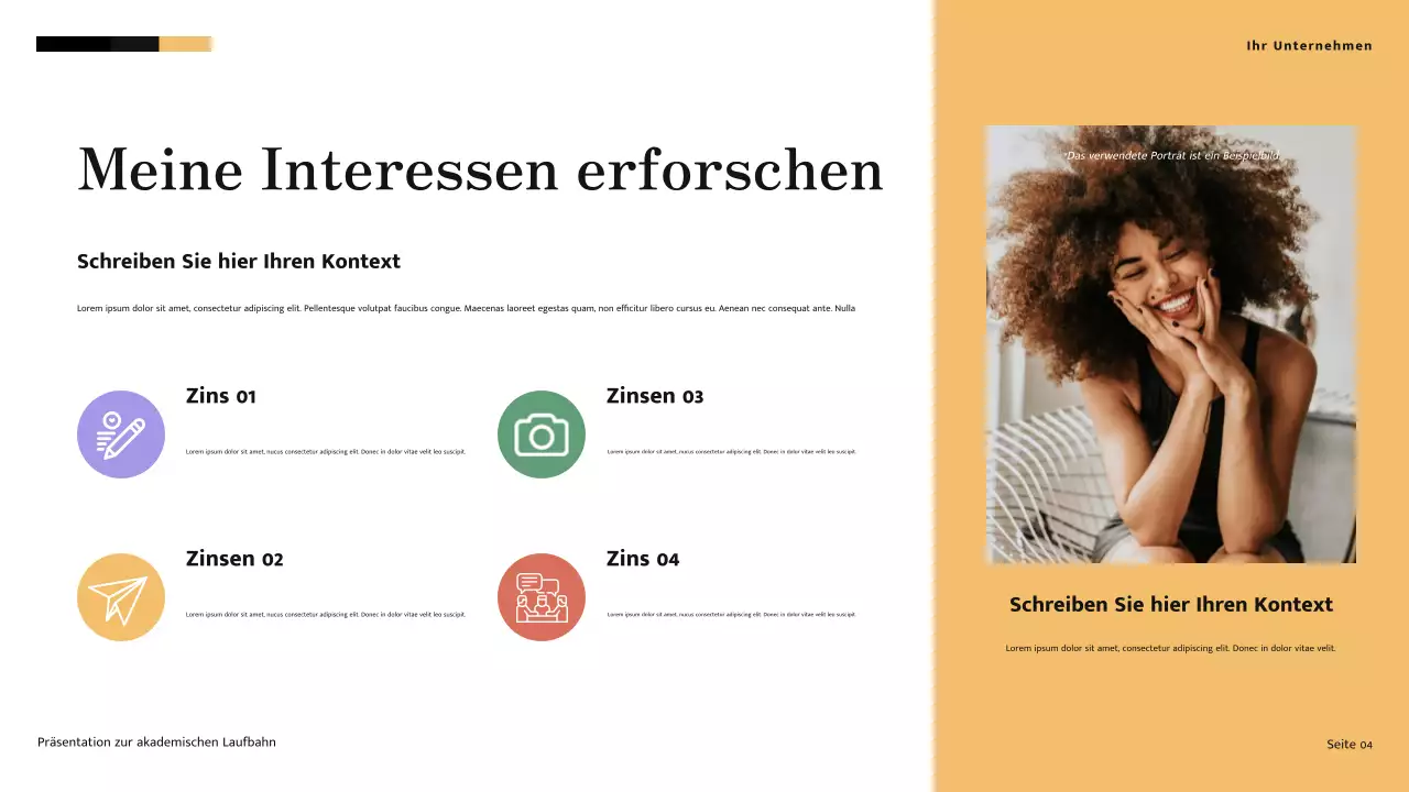 Minimalistische, moderne akademische Reise in Gelb und Creme Präsentation