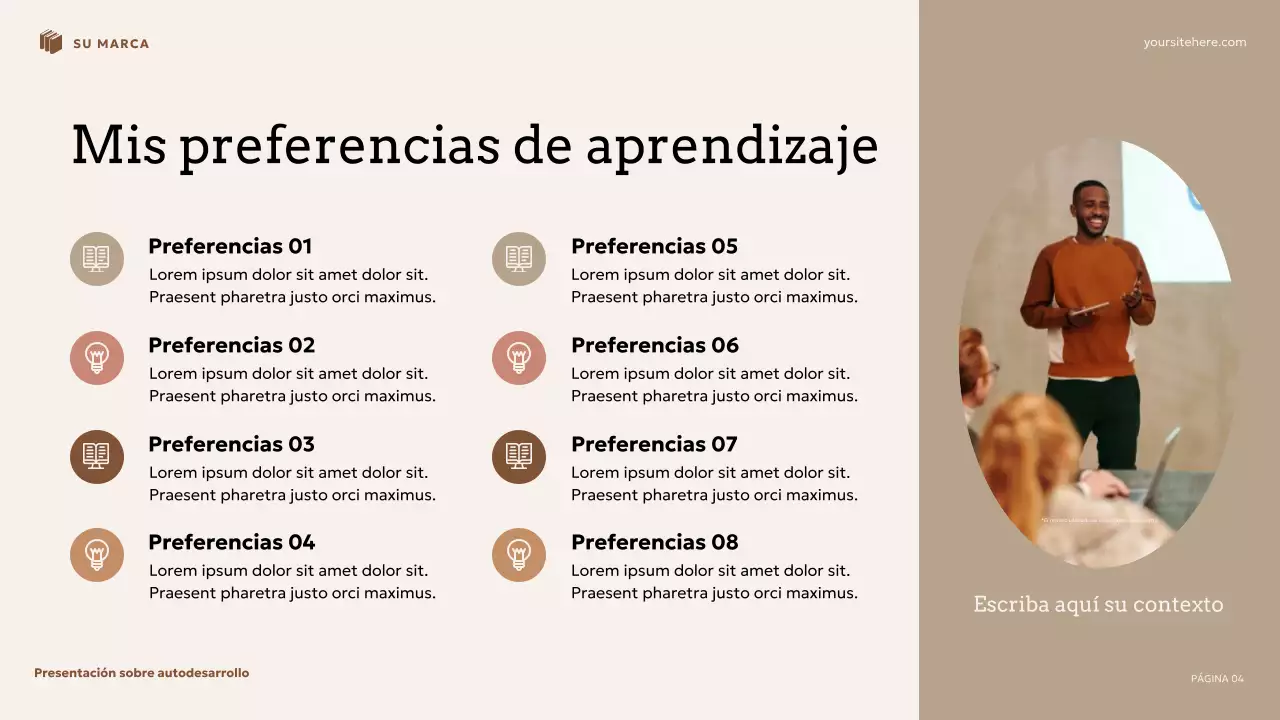 Presentación de autodesarrollo floral beige y marrón