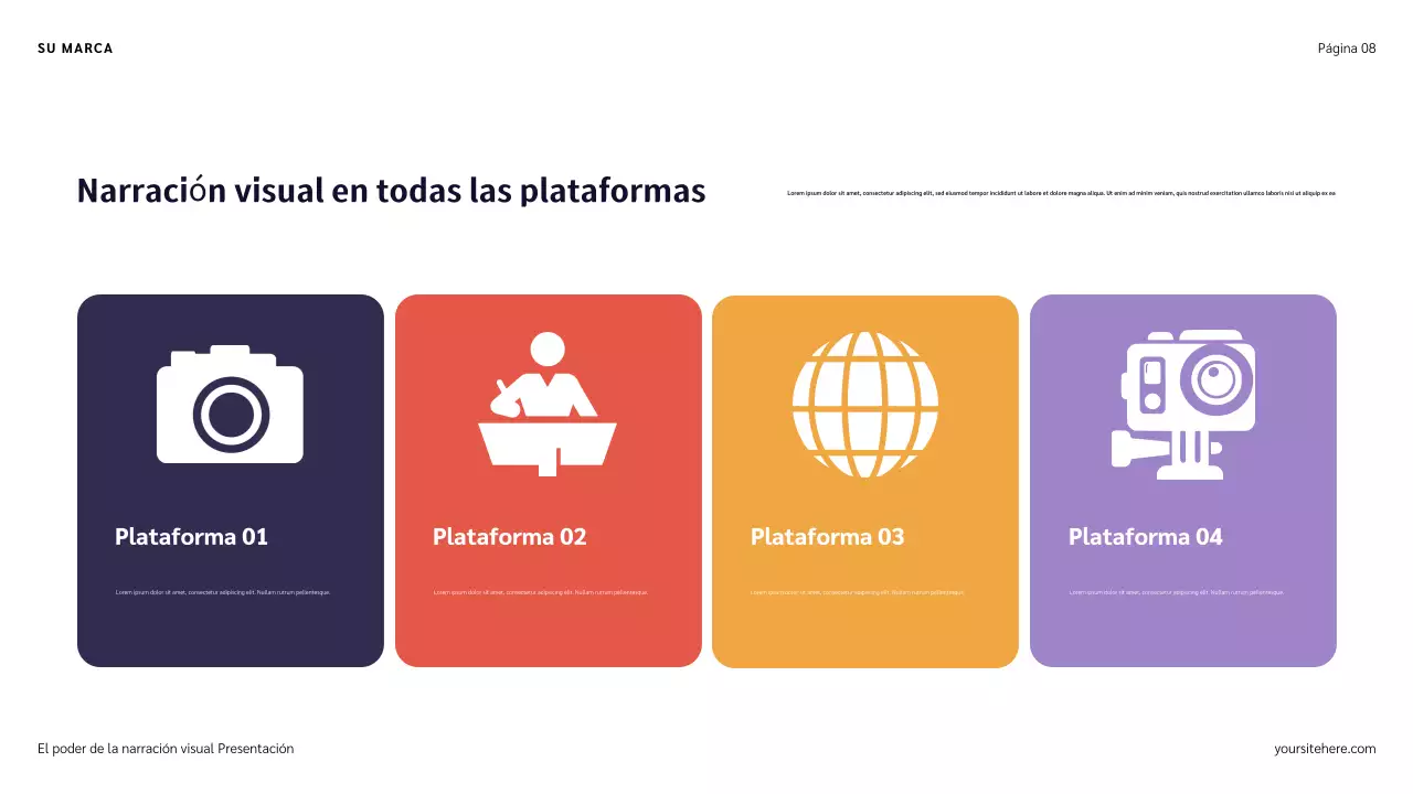 Presentación de narración de historias con ilustración azul, roja y naranja