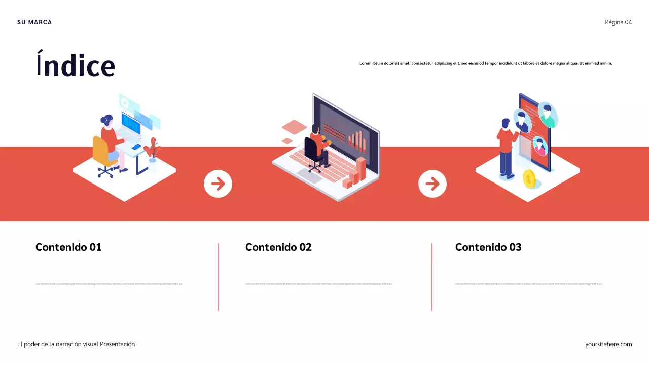 Presentación de narración de historias con ilustración azul, roja y naranja