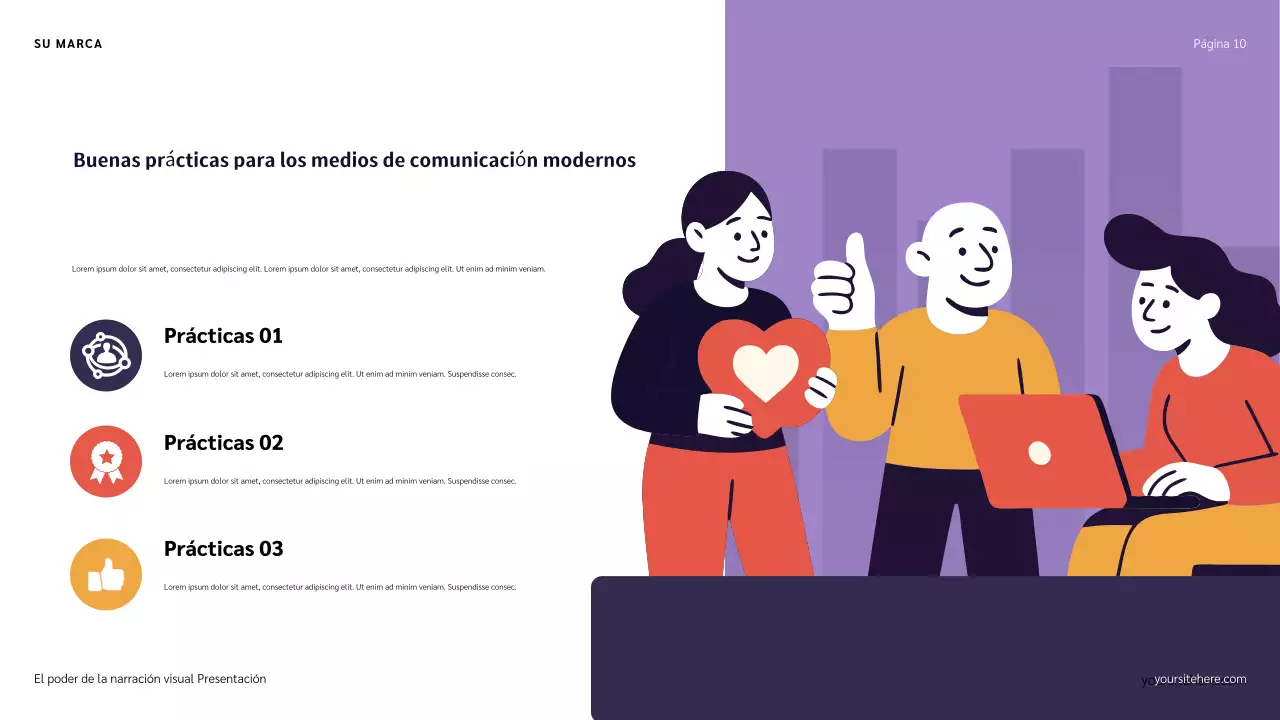 Presentación de narración de historias con ilustración azul, roja y naranja