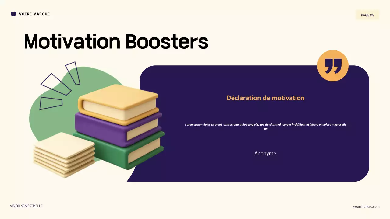 Illustration 3D violette et orange : présentation des objectifs personnels