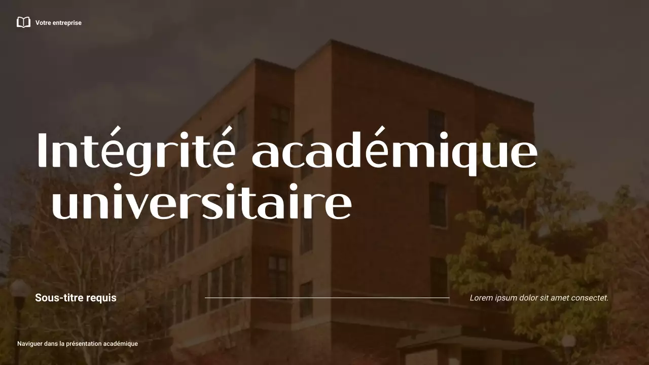 Présentation minimaliste marron et orange sur la navigation dans l'intégrité académique à l'université