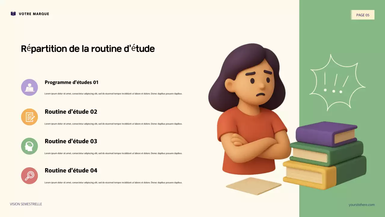 Illustration 3D violette et orange : présentation des objectifs personnels