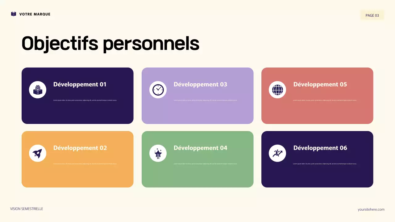 Illustration 3D violette et orange : présentation des objectifs personnels