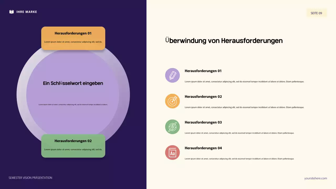Lila und orange 3D-Illustration persönlicher Ziele Präsentation