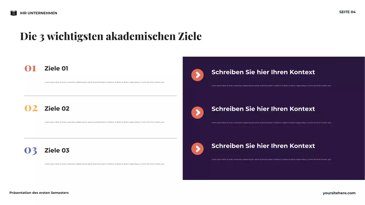 Navy Minimal Meine Vision für das erste Semester Präsentation