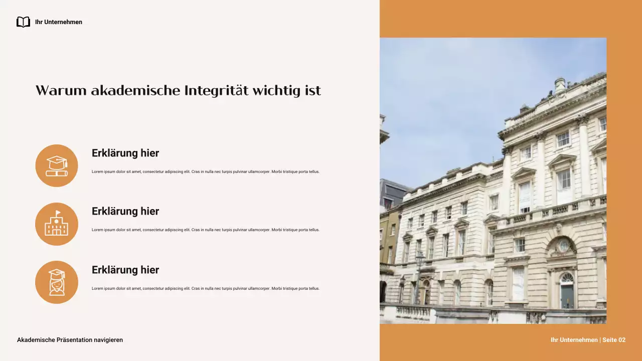 Braune und orangefarbene Minimal-Navigation zur akademischen Integrität im College Präsentation