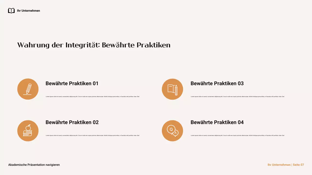 Braune und orangefarbene Minimal-Navigation zur akademischen Integrität im College Präsentation