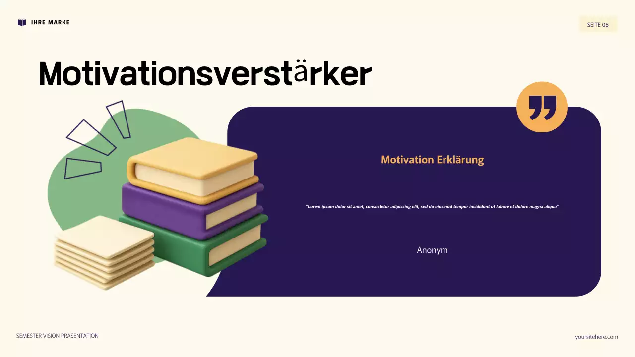 Lila und orange 3D-Illustration persönlicher Ziele Präsentation