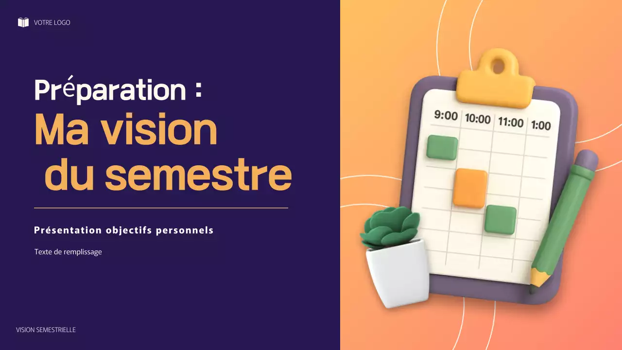 Illustration 3D violette et orange : présentation des objectifs personnels