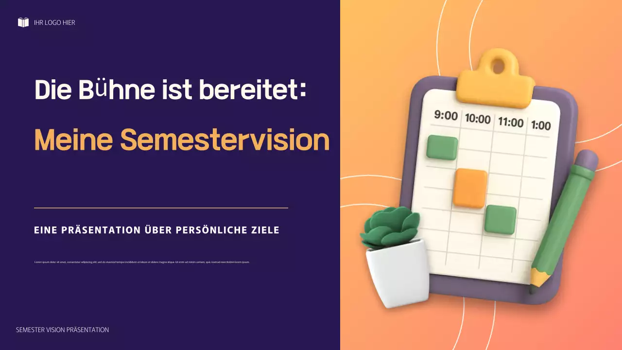 Lila und orange 3D-Illustration persönlicher Ziele Präsentation