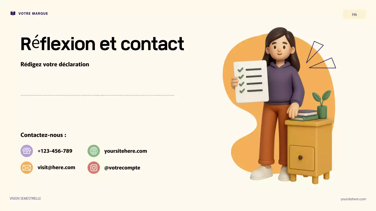 Illustration 3D violette et orange : présentation des objectifs personnels