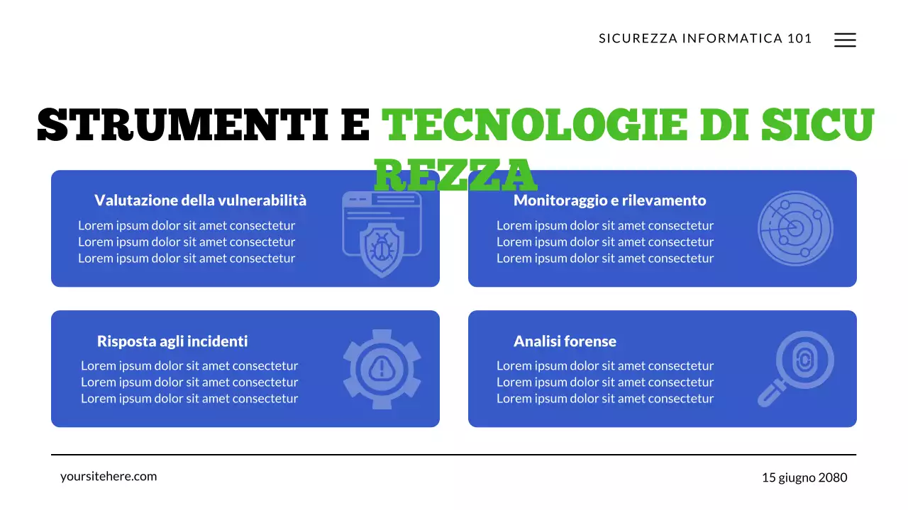 Presentazione sulla tecnologia di sicurezza informatica verde e blu